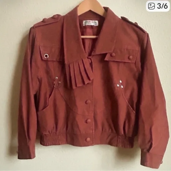 VINTAGE 80s Burnt Sienna Faux Suede Cropped Western Moto Jacket Size M - Picture 4 of 8